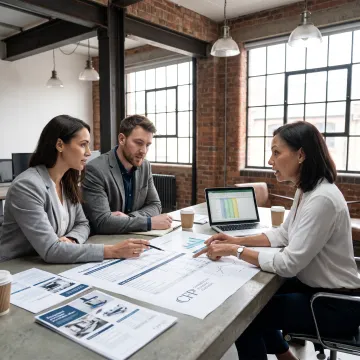 Startup team reviewing equipment financing plans
