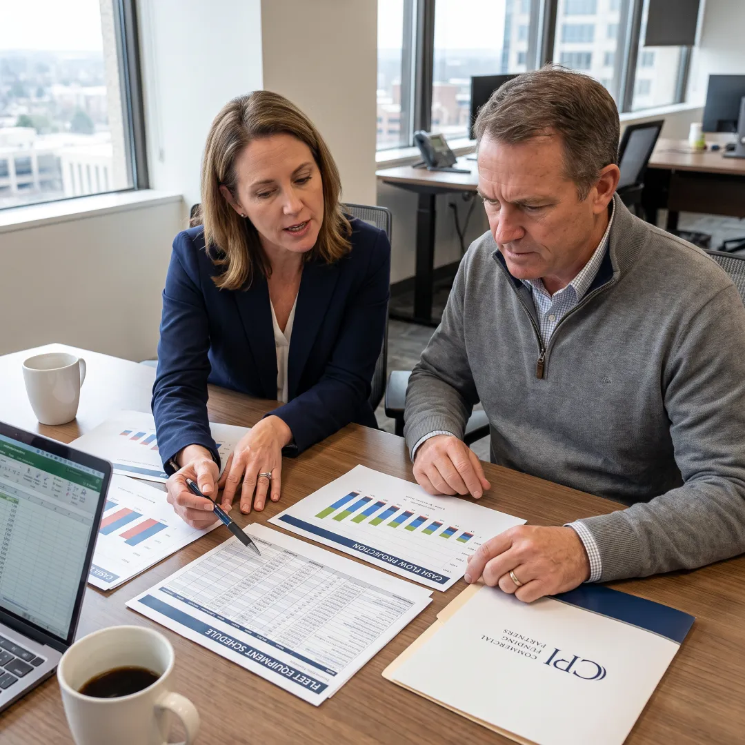Finance professional reviewing rental fleet plans