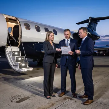 Business aircraft on an airport ramp