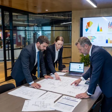 Team reviewing industrial equipment funding plan