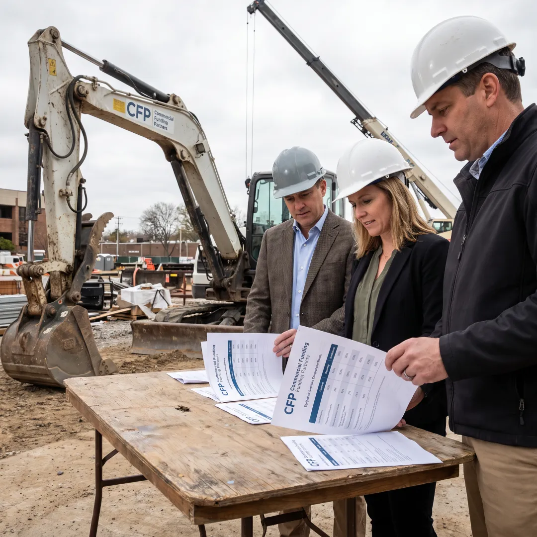 Project team planning construction equipment acquisition