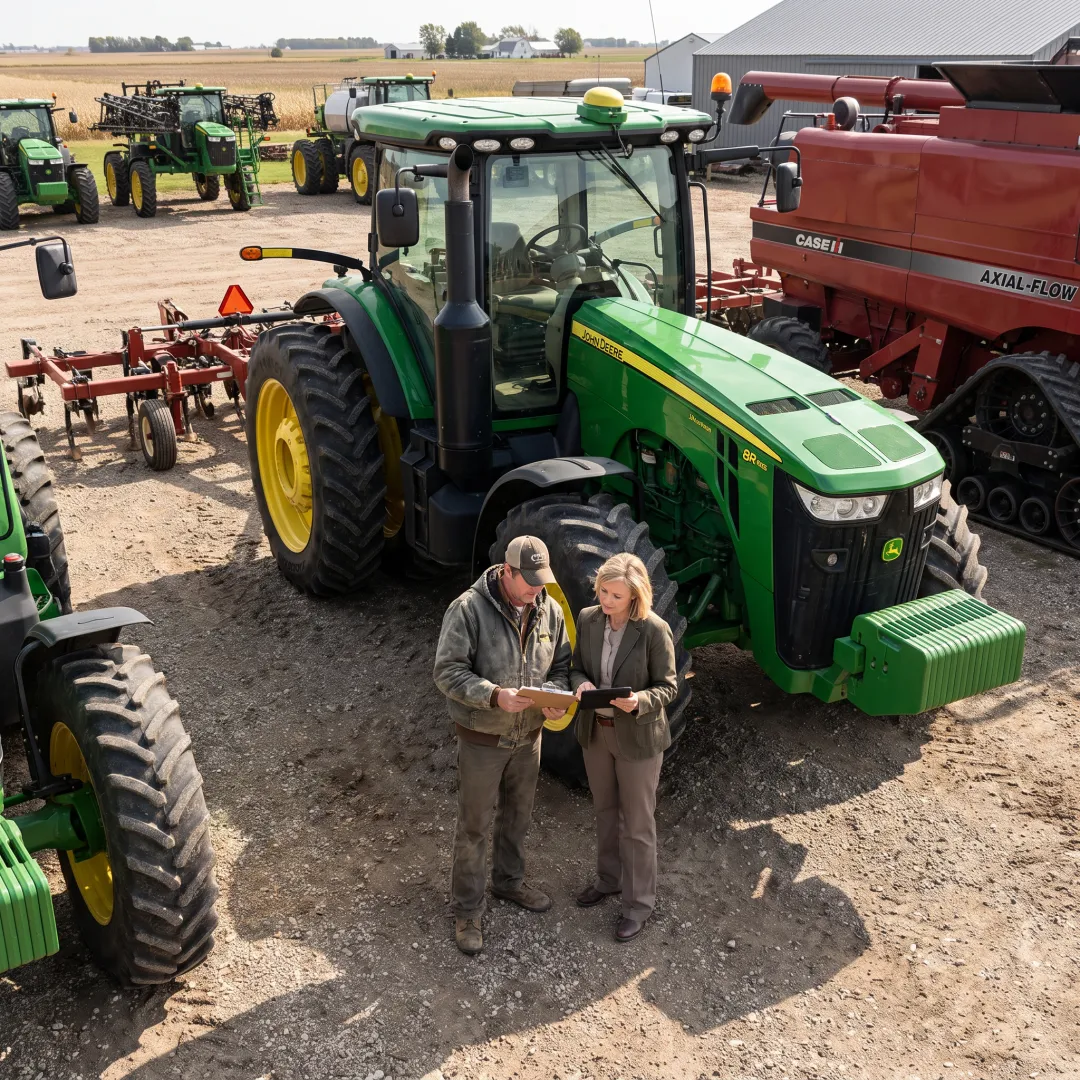 Farm manager reviewing equipment financing plans