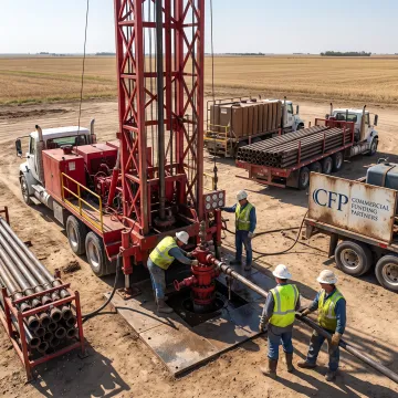 Workover rig operating at an oilfield site