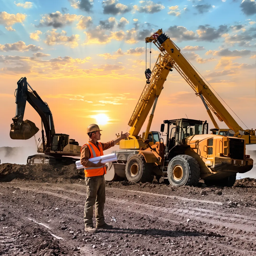 Heavy construction equipment at an active jobsite