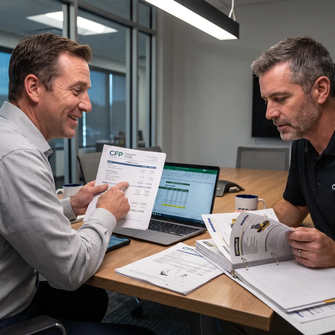 Finance professional reviewing heavy equipment project