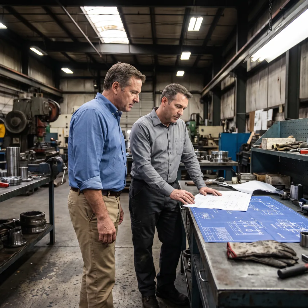 Finance professional reviewing an industrial machinery project