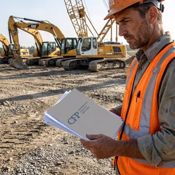 Construction manager reviewing heavy equipment financing plans
