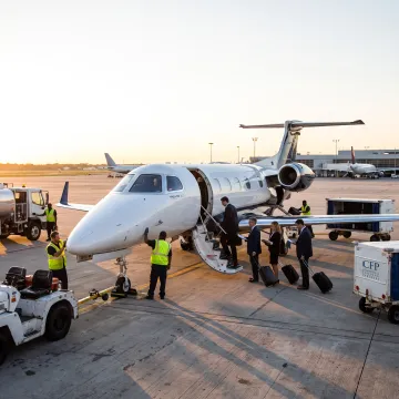 Business jet on an airport ramp