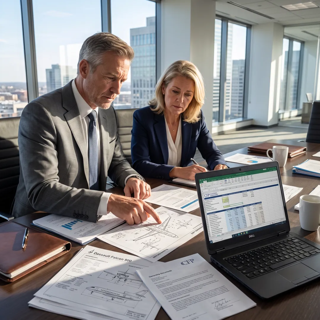 Finance professionals reviewing aircraft acquisition plans