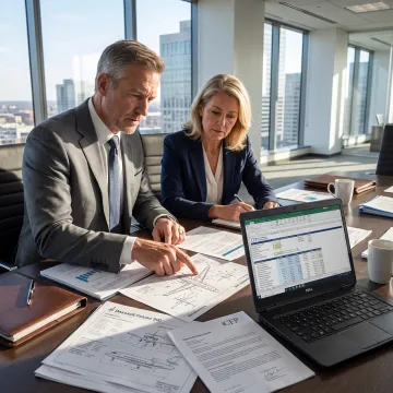Finance professionals reviewing aircraft acquisition plans