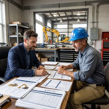 Finance professional reviewing heavy equipment project