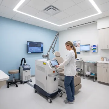 Medical professional using a laser system