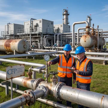 Oil and gas processing equipment at an industrial site