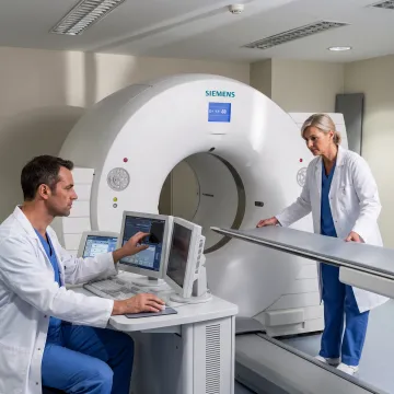 Modern CT scanner in a hospital imaging suite