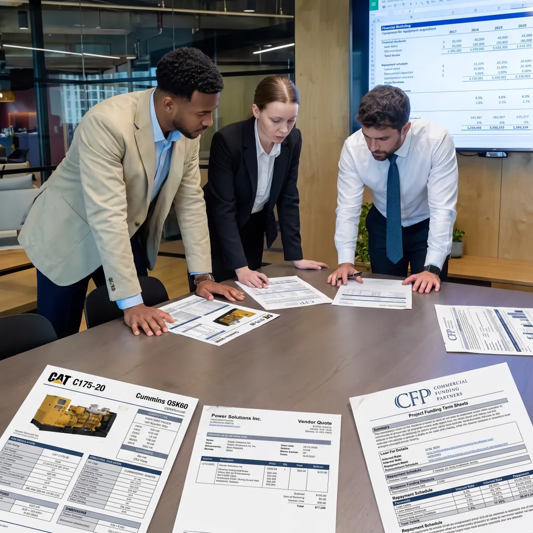 Team reviewing industrial generator financing plans
