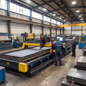 Industrial laser cutting machine in a modern fabrication shop