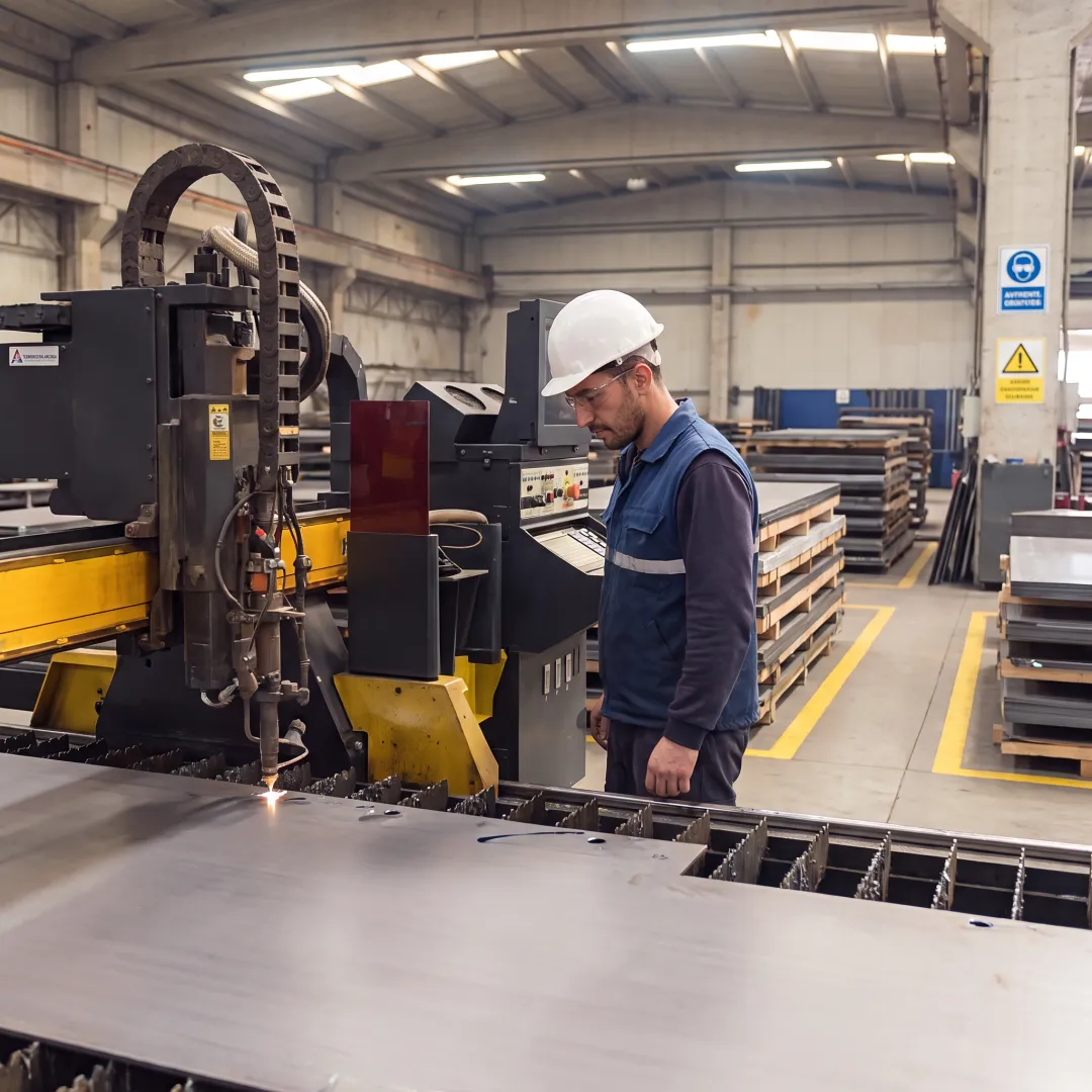 Technician operating a CNC laser cutting machine