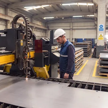 Technician operating a CNC laser cutting machine