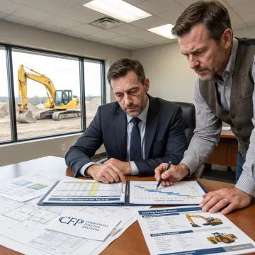 Finance professional reviewing mining drill equipment plans