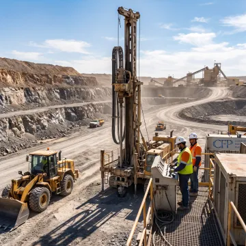 Mining drill rig operating at an open-pit mine