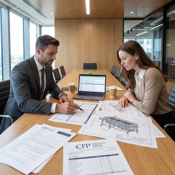 Finance professional reviewing industrial equipment project
