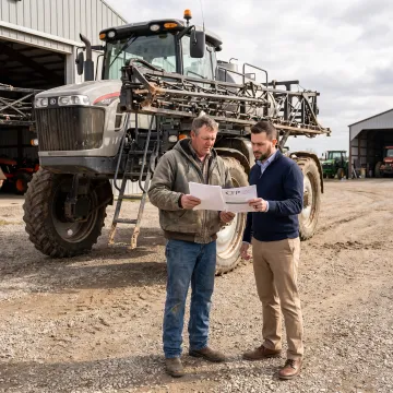 Farm manager reviewing sprayer financing options