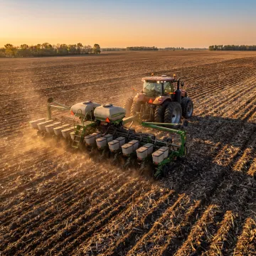 Modern planter working across a commercial farm field
