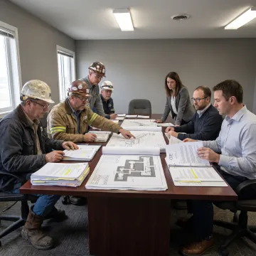 Mining team reviewing equipment financing plans