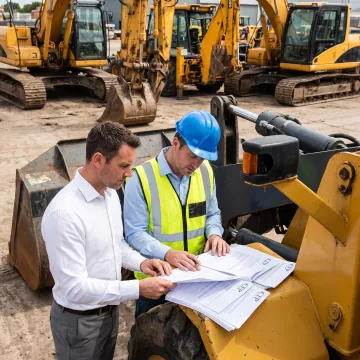 Construction manager reviewing wheel loader financing