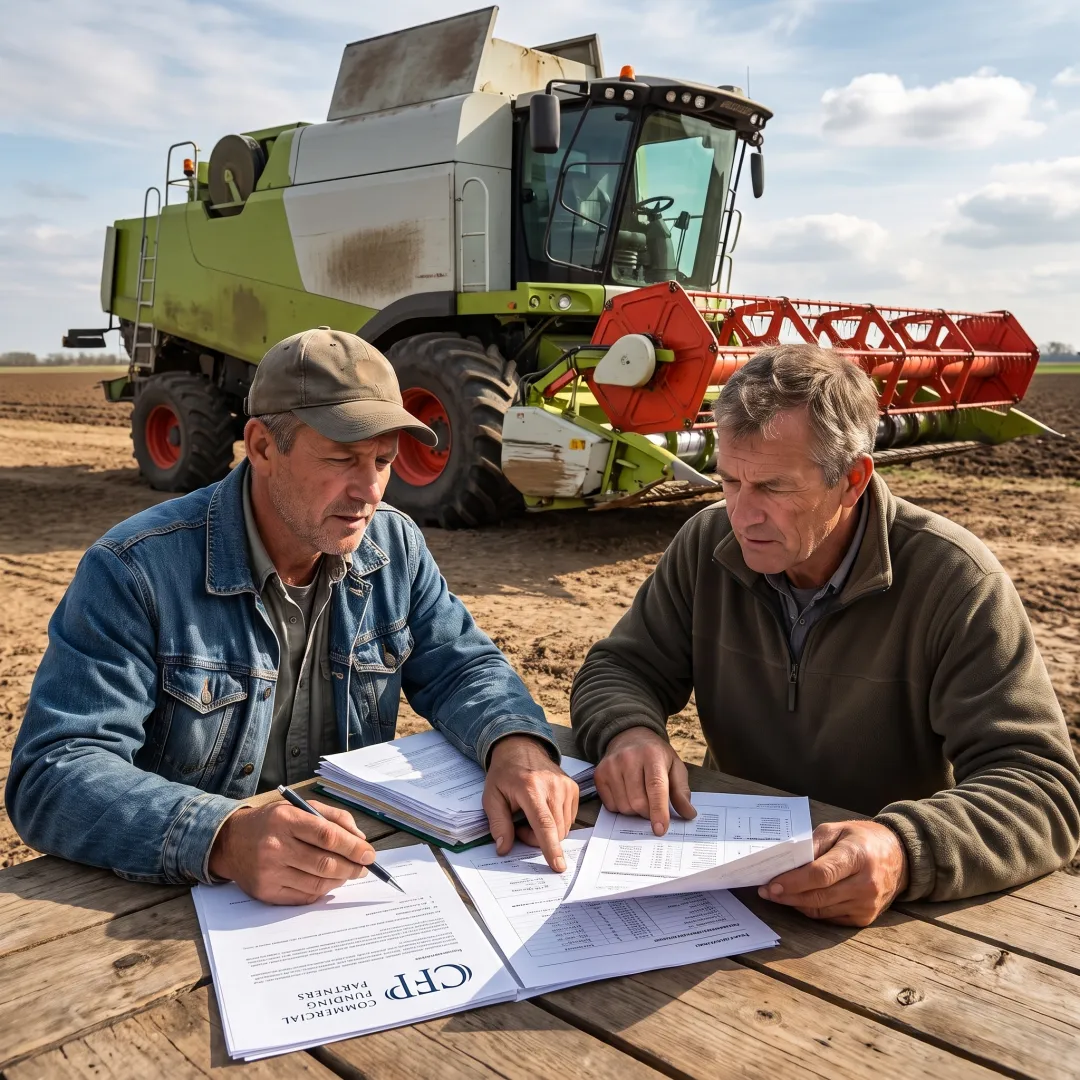 Agricultural business owners reviewing equipment financing