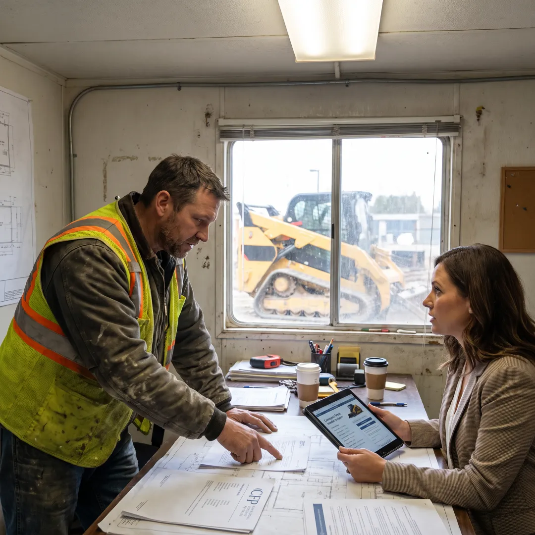 Business owner reviewing compact track loader financing