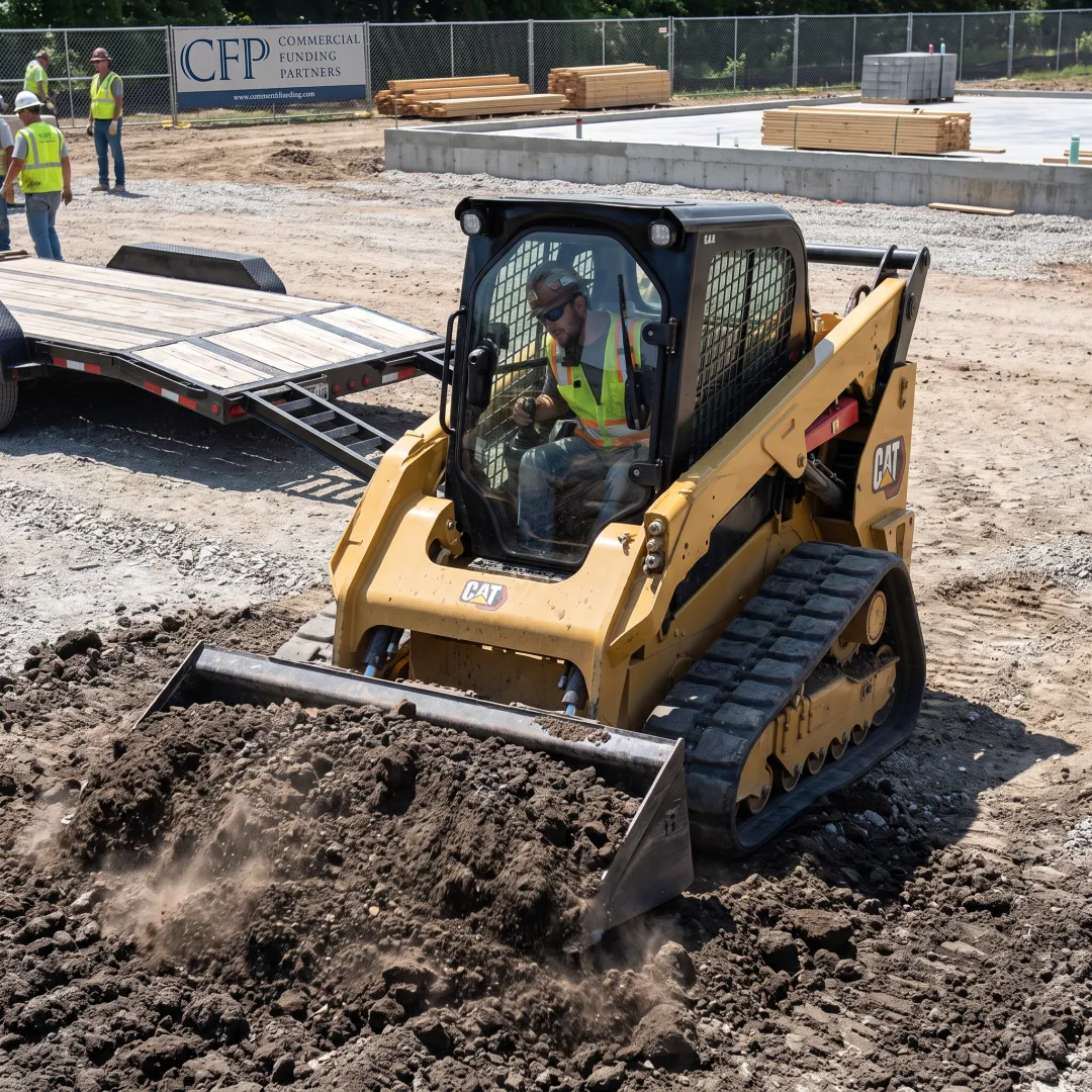 Compact track loader working at a construction site