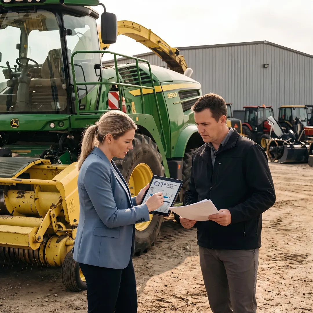 Agricultural manager reviewing forage harvester financing