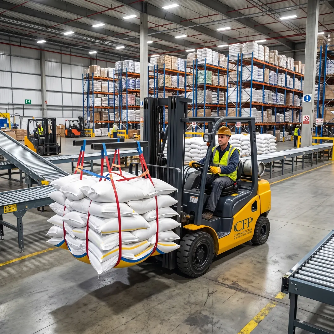 Warehouse team operating material handling equipment
