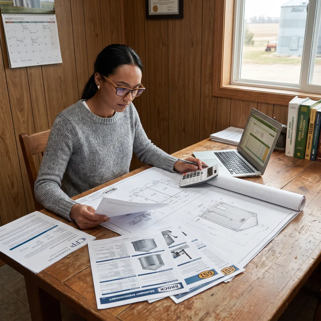 Agricultural manager reviewing grain storage plans