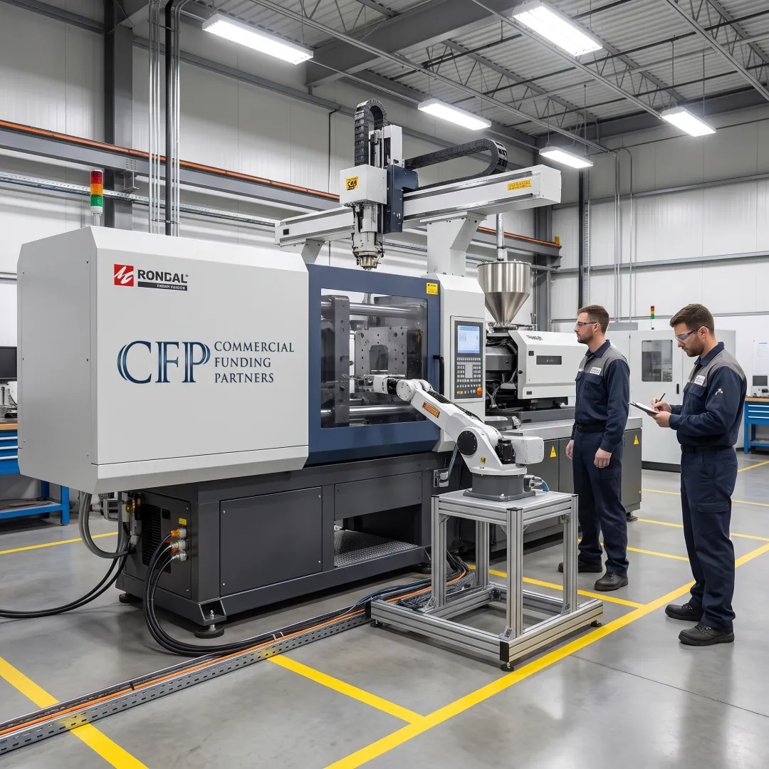 Modern injection molding machine in a manufacturing facility