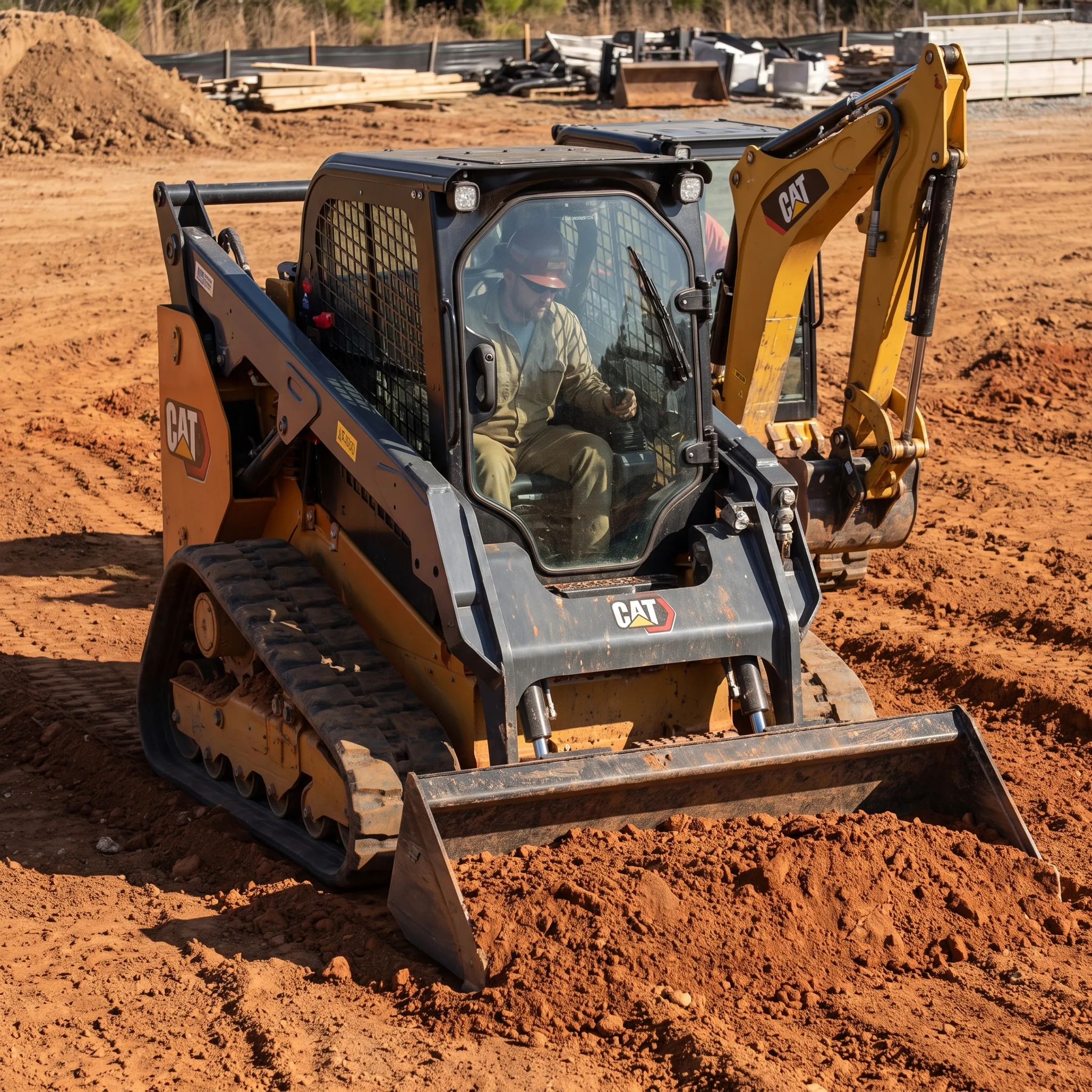 Track loader working on a commercial construction site