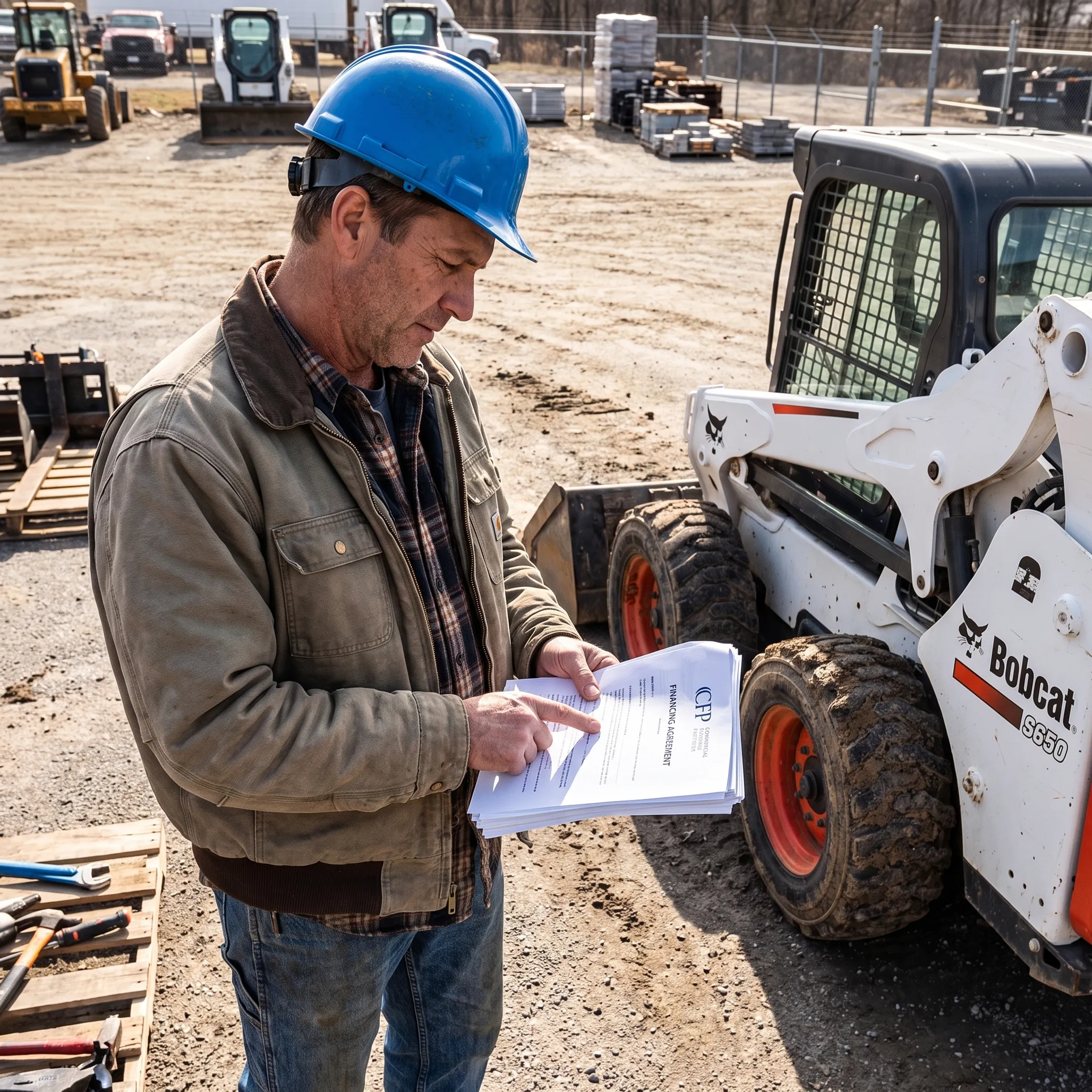 Contractor reviewing skid steer financing options