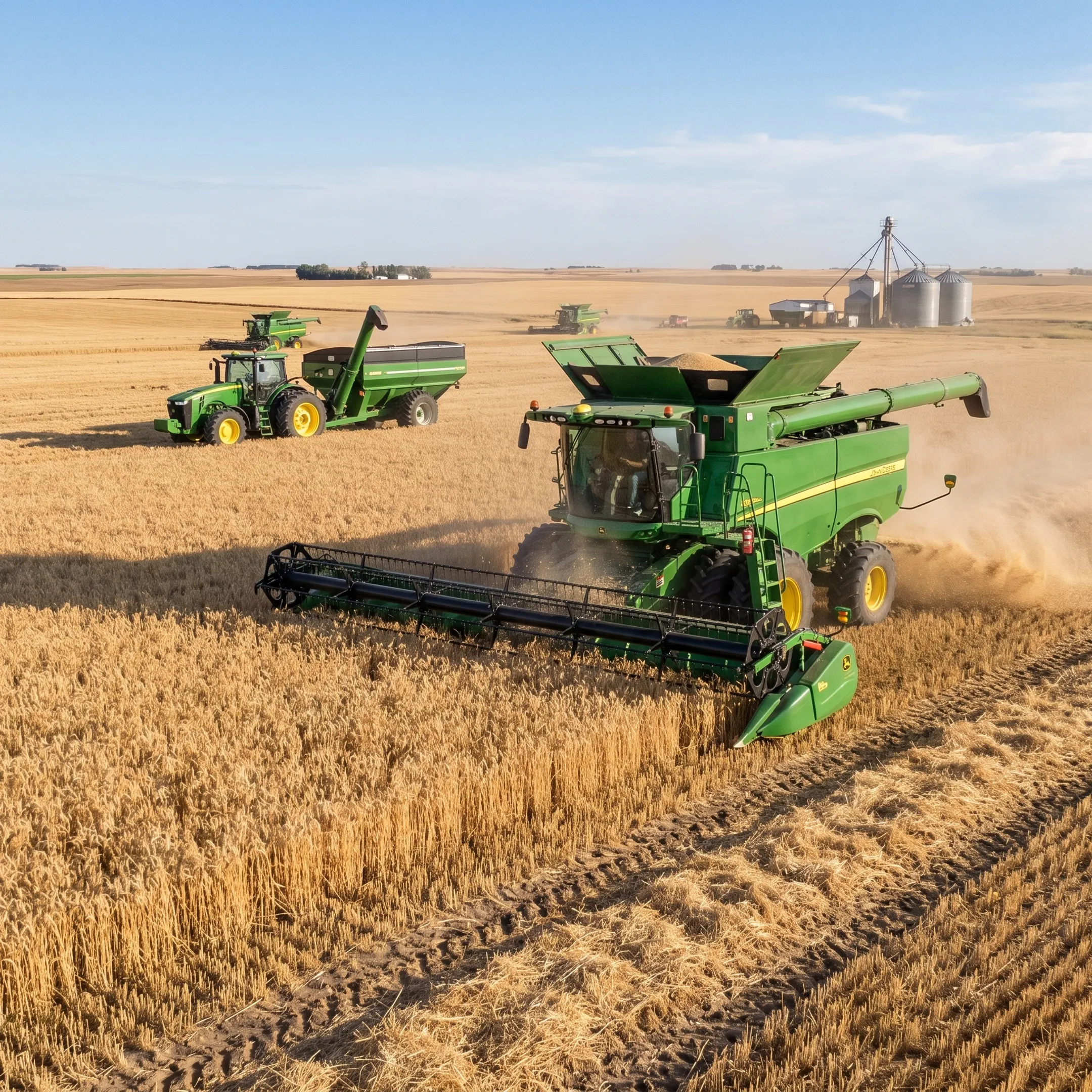 Modern combine harvester working in a grain field