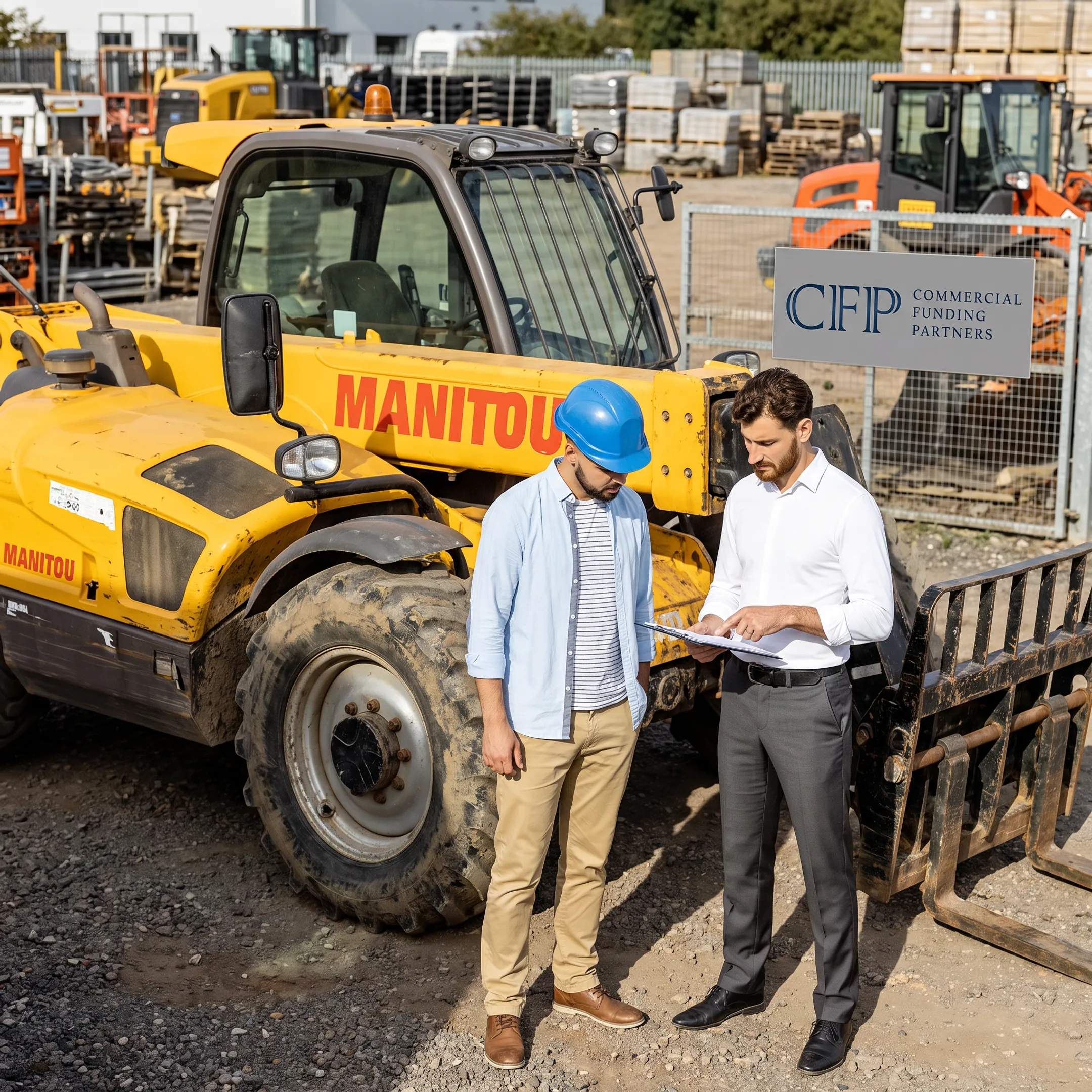 Business owner reviewing telehandler financing options