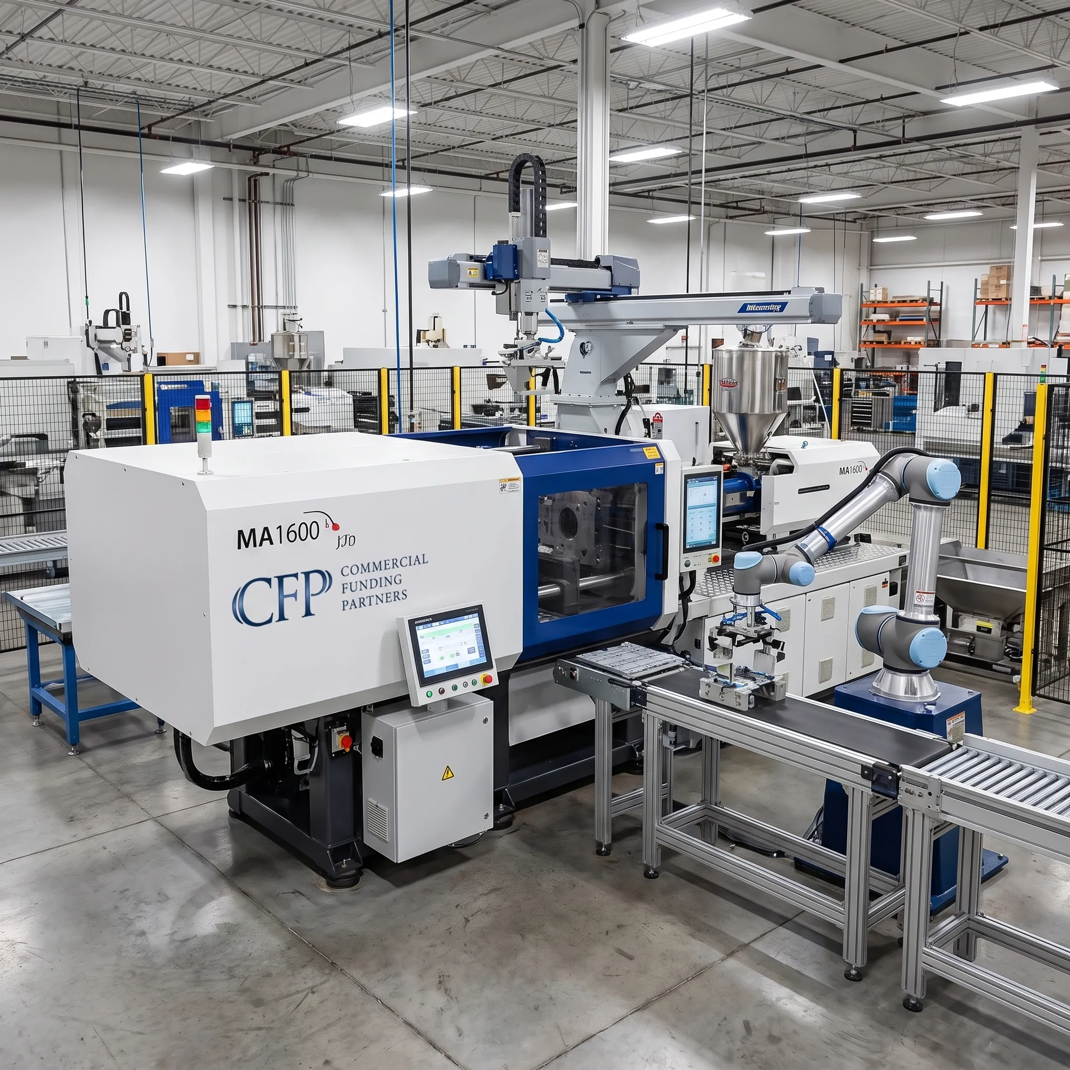 Automated injection molding machine in a manufacturing facility