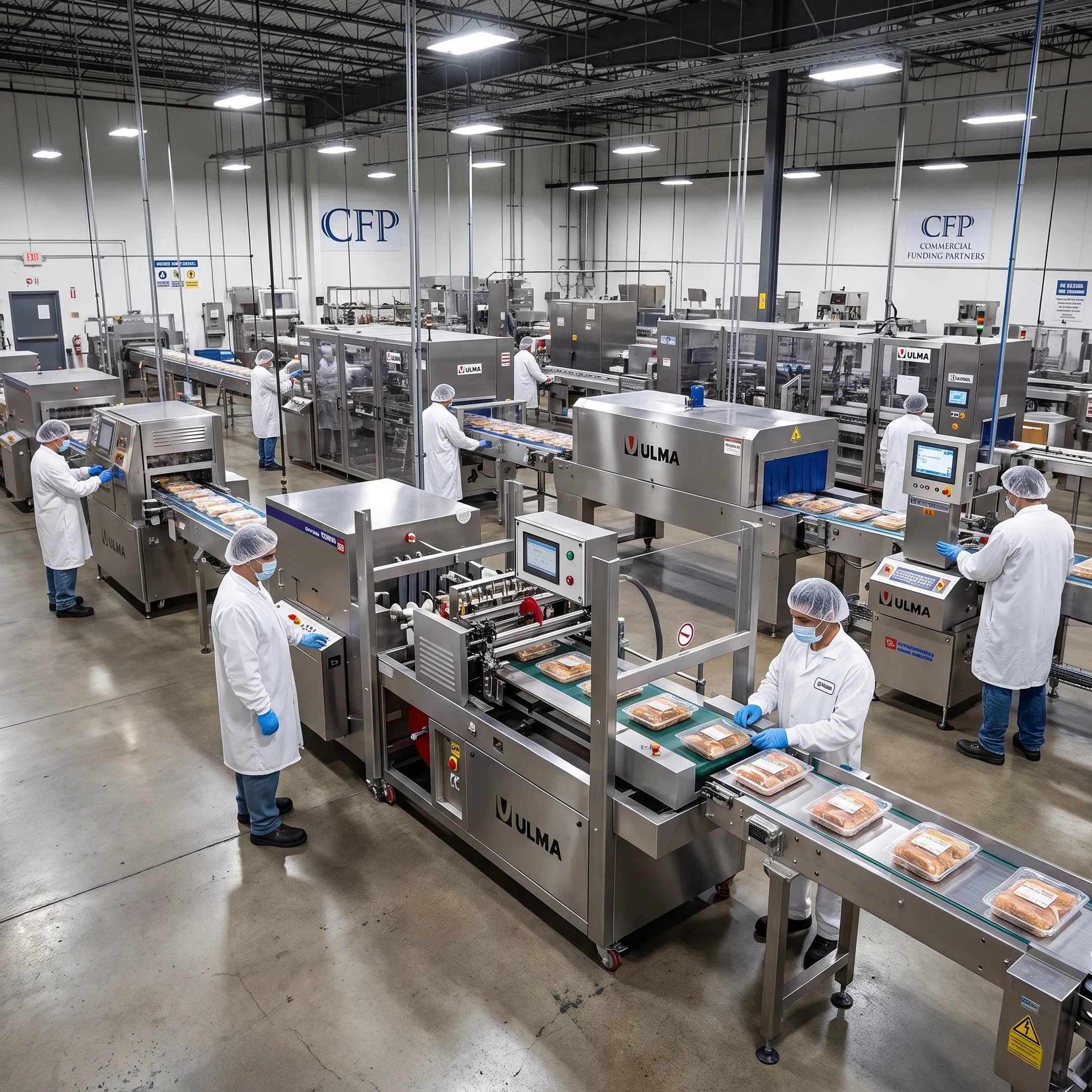 Food processing production line with automated equipment
