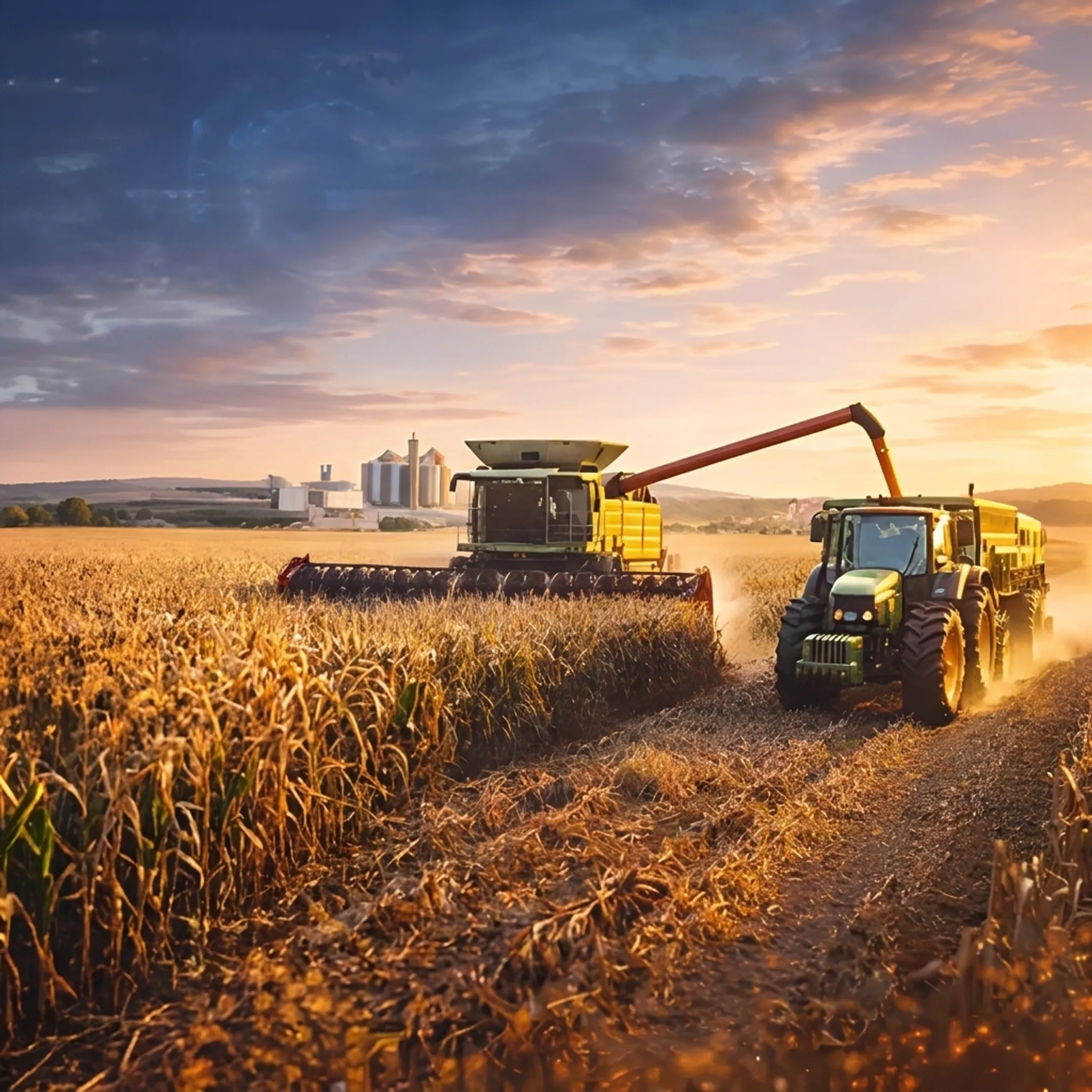 Modern tractor working across a cultivated field