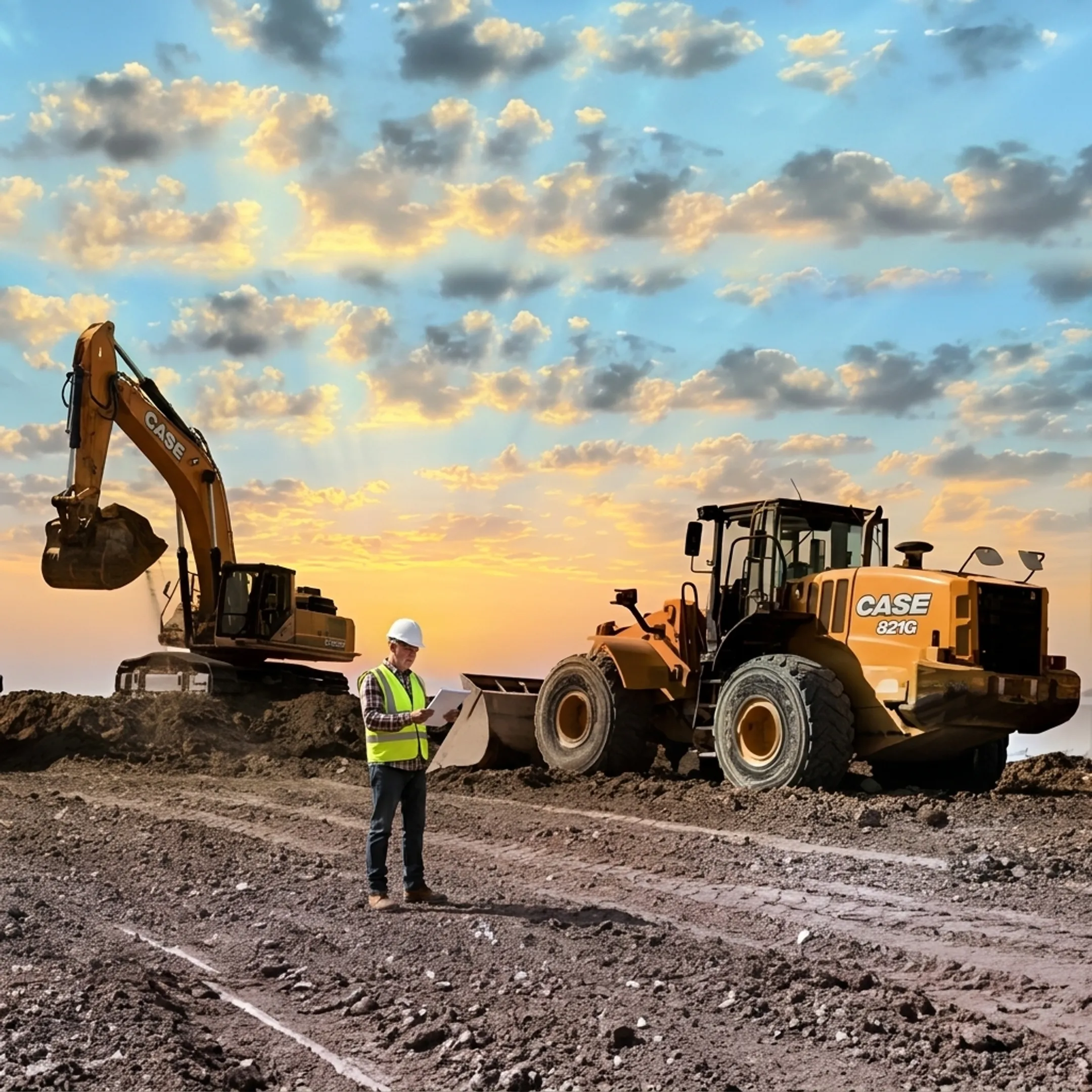 Case construction equipment at an active jobsite