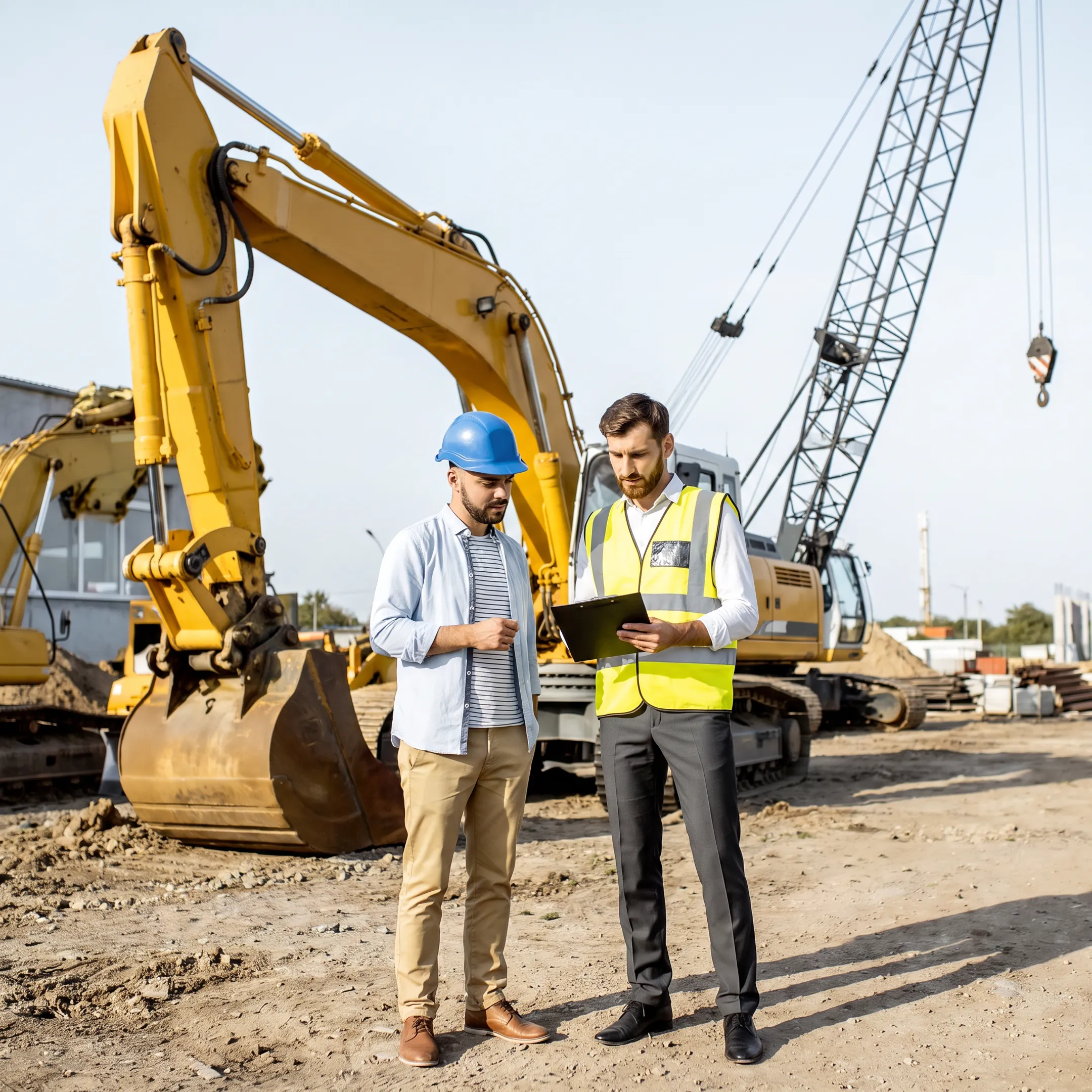 Construction manager reviewing heavy equipment financing