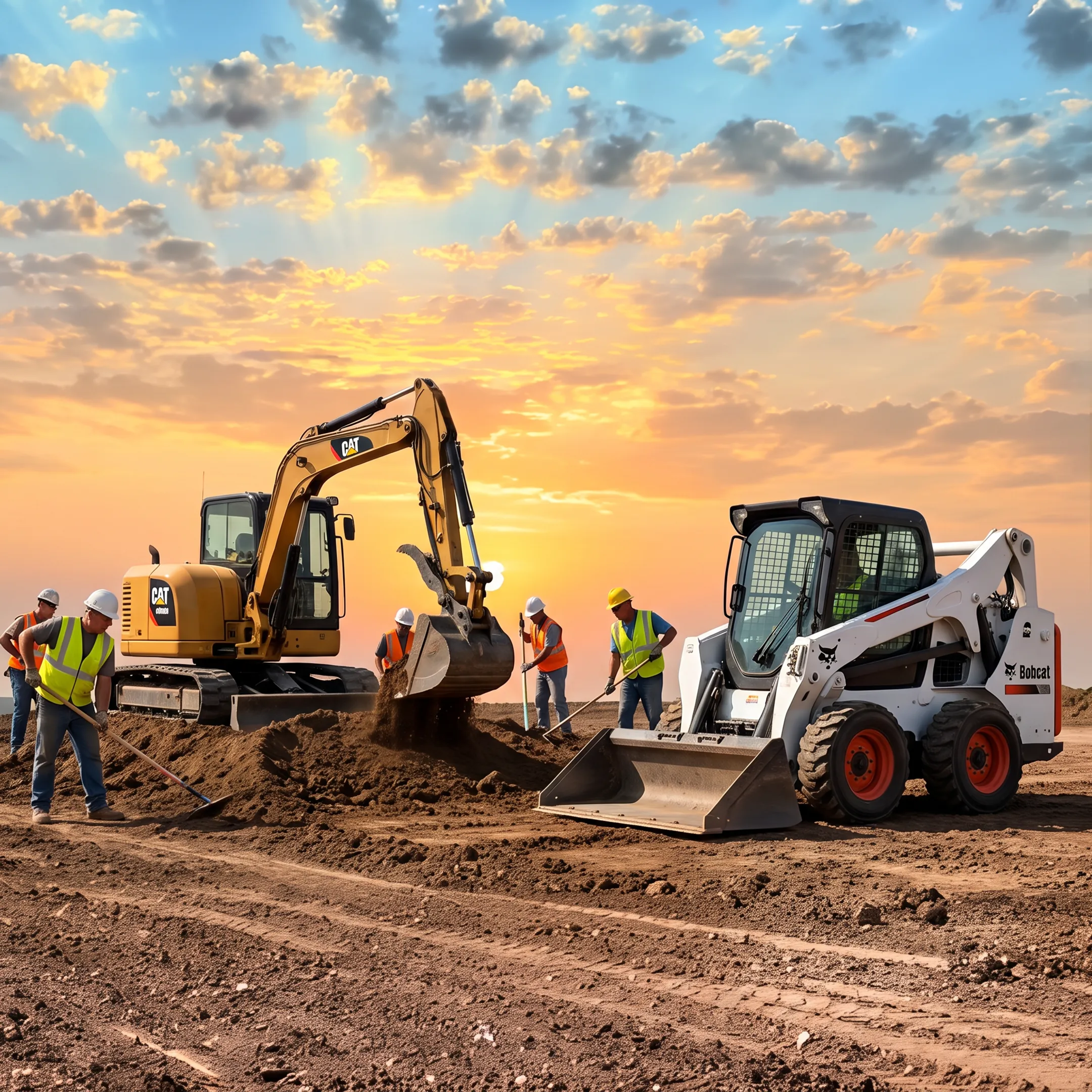Compact excavator working at an active construction site