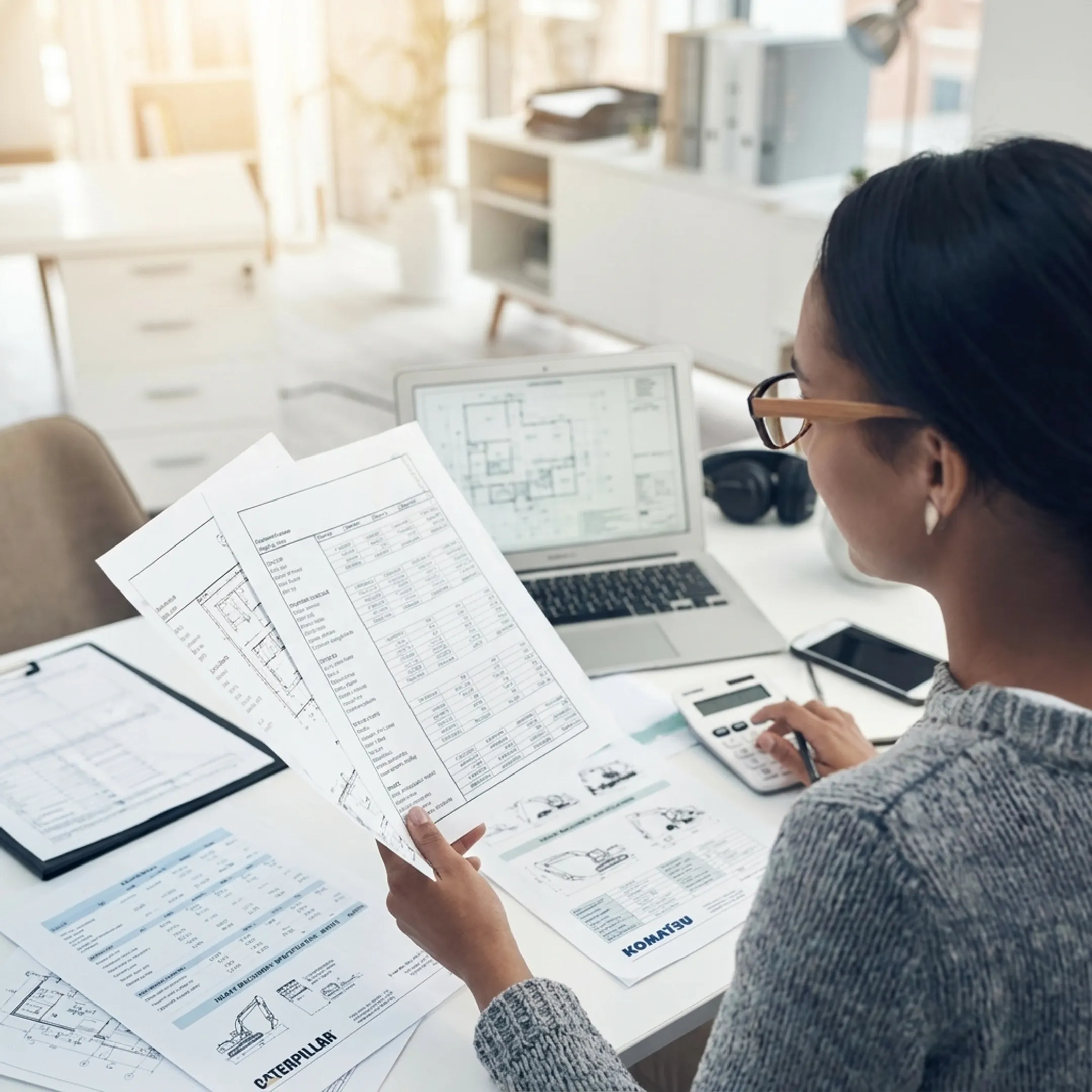 Construction manager reviewing equipment financing plans