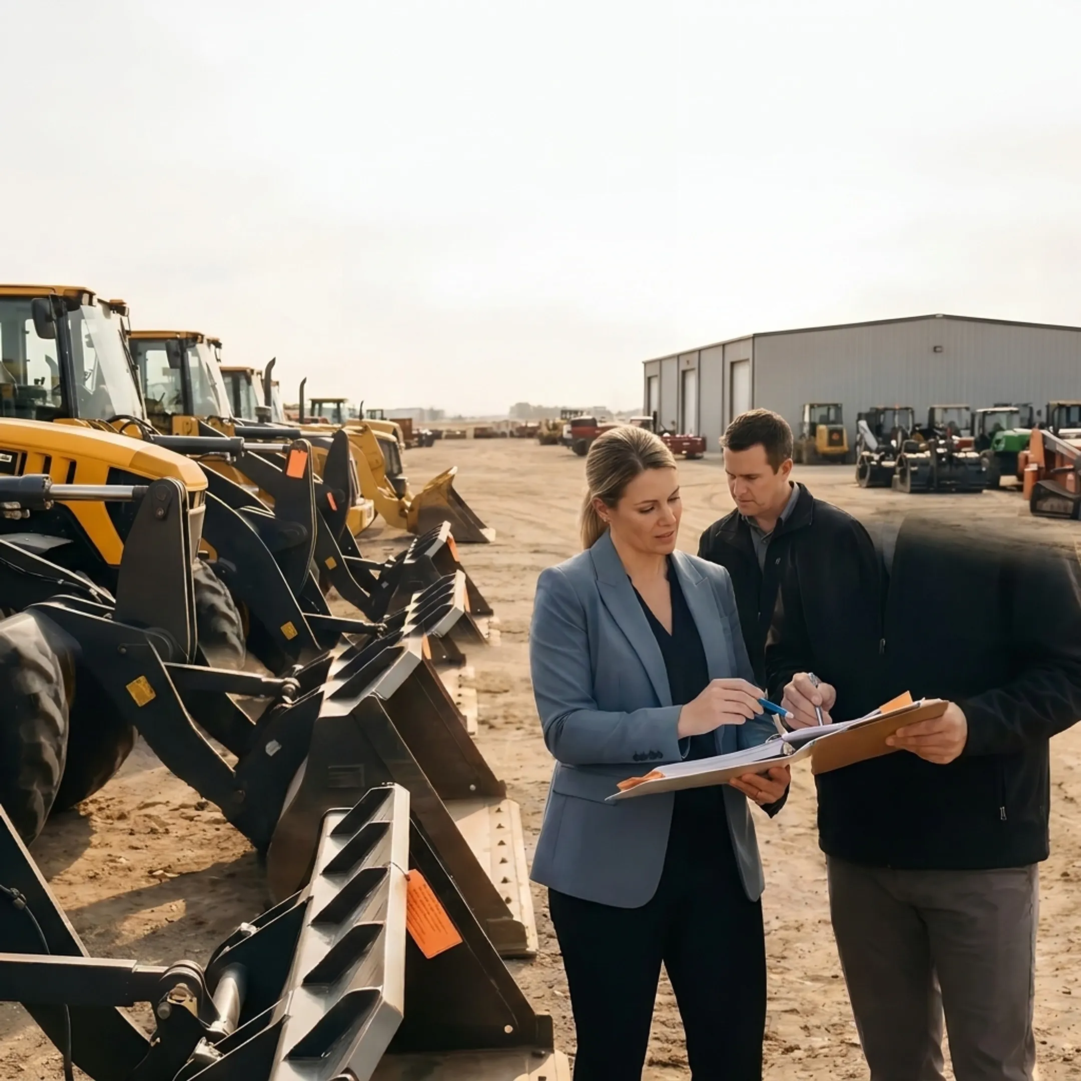 Farmer reviewing equipment financing options