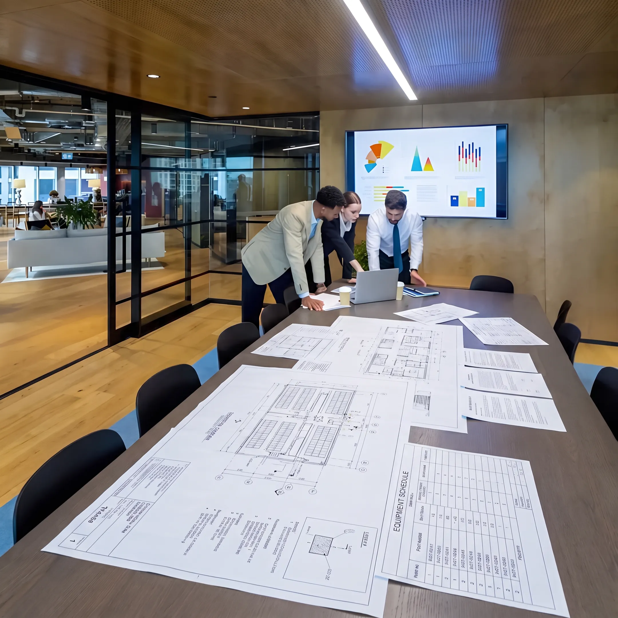 Finance professionals reviewing a commercial solar project