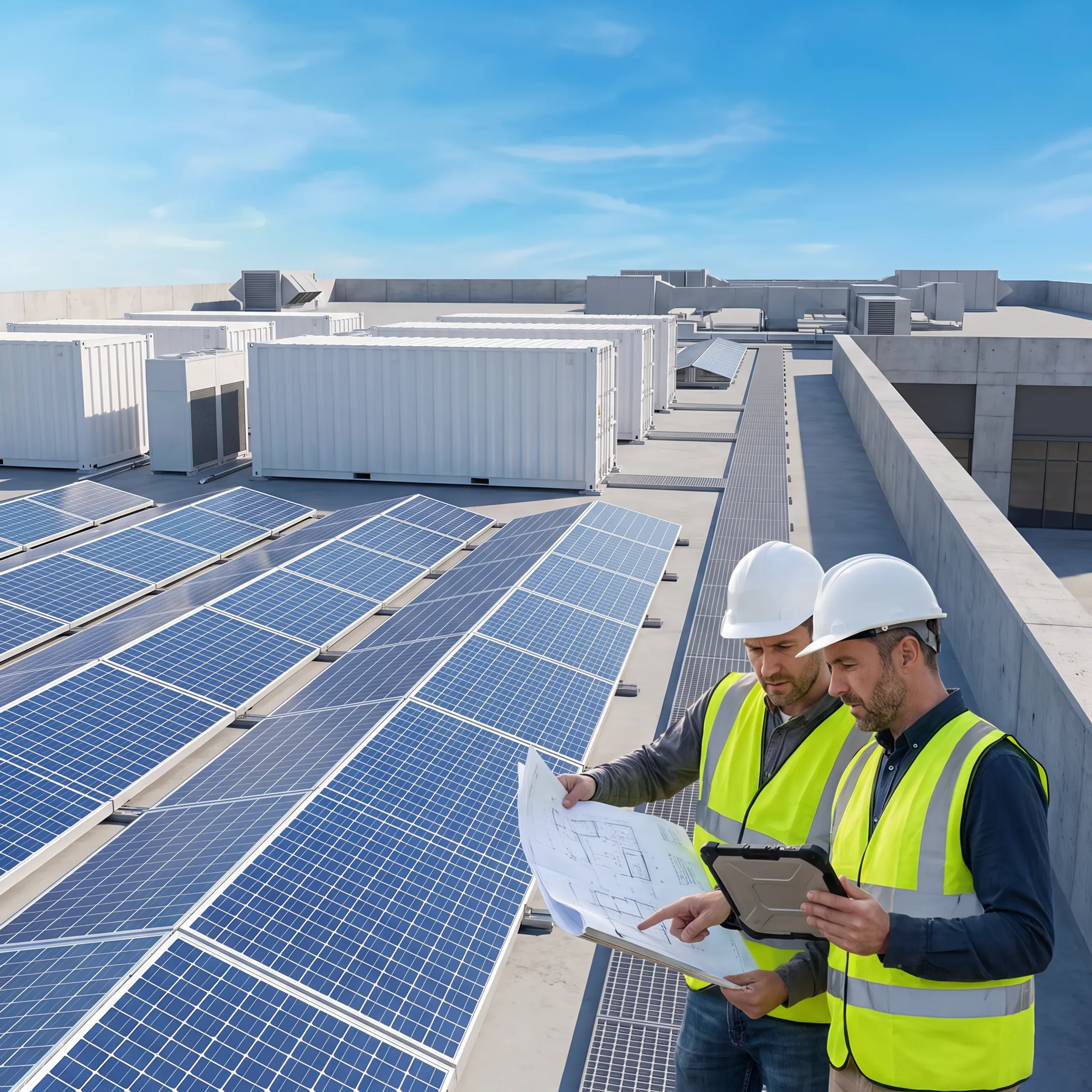 Commercial solar panels installed at a business facility